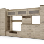 Sieninė spintelė su komoda, strypais ir spinta 360 × 200 cm, Dąb Bordeaux – KENA