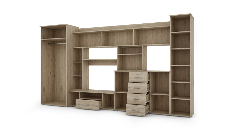 Sieninė spintelė su komoda, strypais ir spinta 360 × 200 cm, Dąb Bordeaux – KENA - Paveikslėlis 3