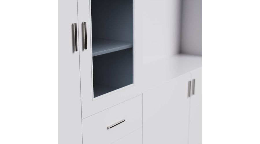 Sieninė spintelė su vieta televizoriui, spintoms ir vitrinoms 303 × 240 cm „Snieguolė“ – LIVIO — изображение 4