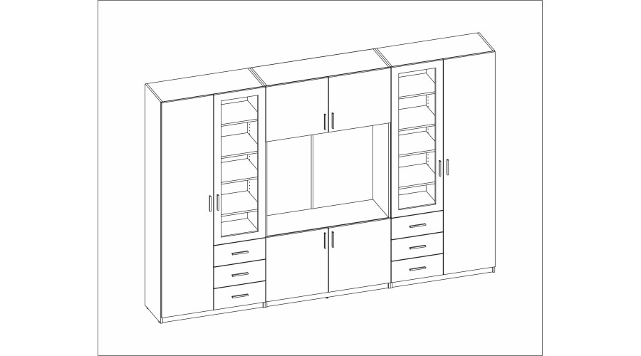 Sieninė spintelė su vieta televizoriui, spintoms ir vitrinoms 303 × 240 cm „Snieguolė“ – LIVIO — изображение 5