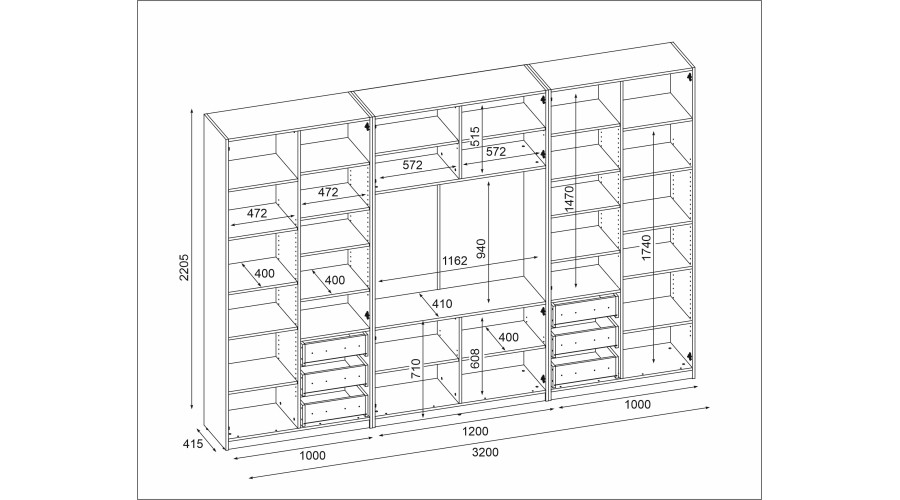 Sieninė spintelė su vieta televizoriui, spintoms ir vitrinoms 303 × 240 cm „Snieguolė“ – LIVIO — изображение 6