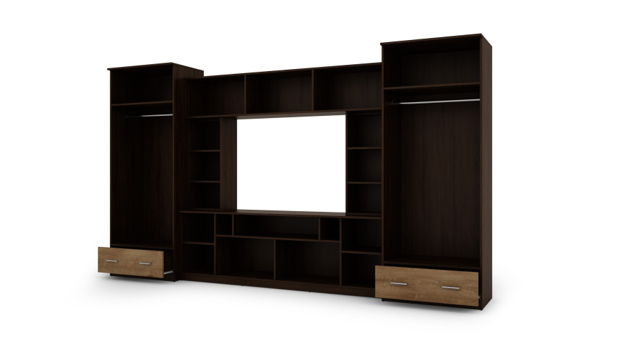 Sieninė spintelė su praplatinimais, didelėmis spintomis ir vieta televizoriui 370 × 210 cm Sonoma Ciemna / Dąb Lefkas – TAIGA - Paveikslėlis 4