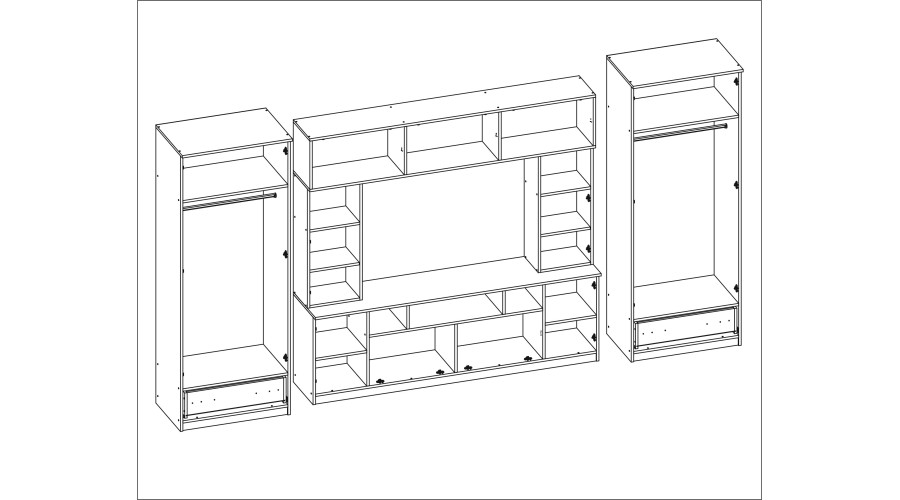 Sieninė spintelė su praplatinimais, didelėmis spintomis ir vieta televizoriui 370 × 210 cm Sonoma Ciemna / Dąb Lefkas – TAIGA - Paveikslėlis 7