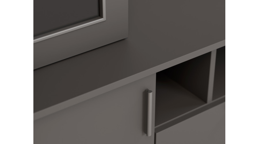 Sieninė spintelė su praplatinimais, didelėmis spintomis ir vieta televizoriui 370 × 210 cm, Szary Grafit – TAIGA - Paveikslėlis 5