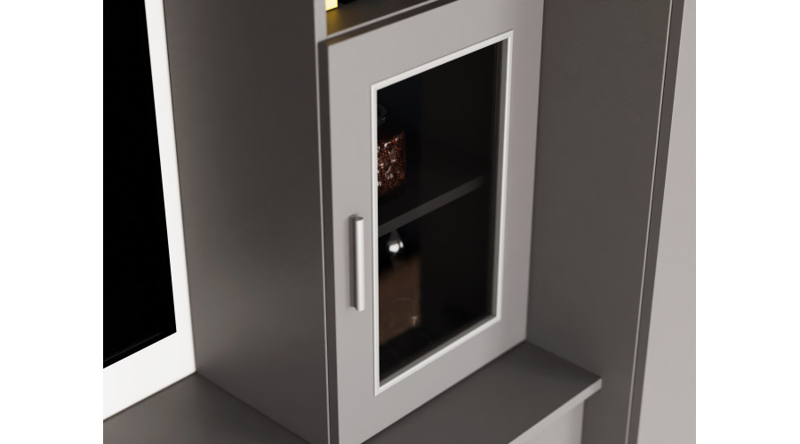 Sieninė spintelė su praplatinimais, didelėmis spintomis ir vieta televizoriui 370 × 210 cm, Szary Grafit – TAIGA - Paveikslėlis 6