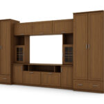 Sieninė spintelė su praplatinimais, didelėmis spintomis ir vieta televizoriui 370 × 210 cm Wiśnia Porto – TAIGA