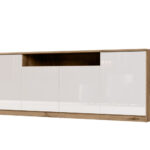 Moderni komoda su „TipOn“ sistema, 200 × 44 cm, „Lefkas“ ąžuolas / blizgi balta – Luna