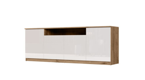 Moderni komoda su „TipOn“ sistema, 200 × 44 cm, „Lefkas“ ąžuolas / blizgi balta – Luna