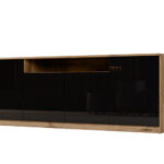 Moderni komoda su „TipOn“ sistema, 200 × 44 cm, „Lefkas“ ąžuolas / blizgi juoda spalva – Luna