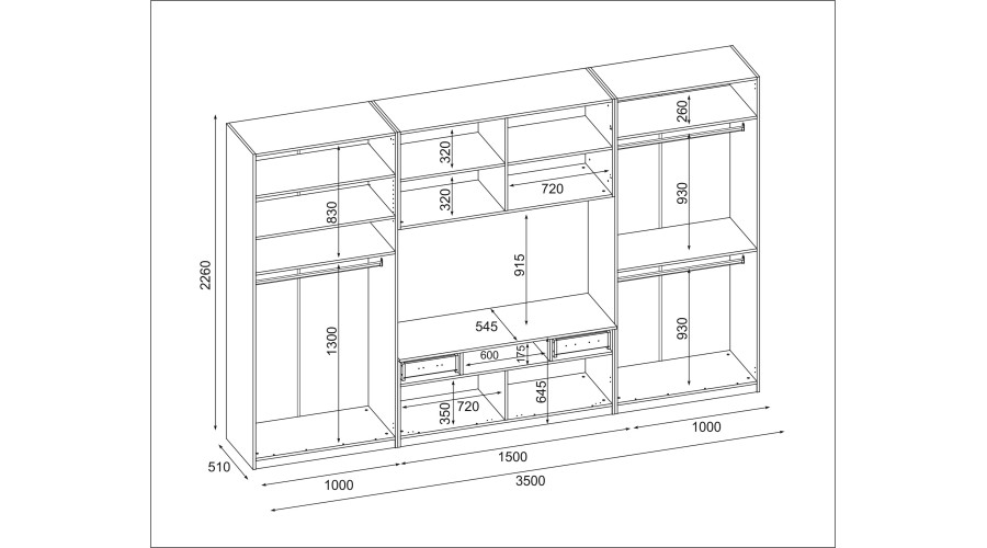 Moderni sieninė spintelė su didelėmis spintomis, lentynomis, televizoriumi ir stalčiais, 350 × 227 cm, Dąb Carpenter Whisky – SCANDI - Paveikslėlis 7
