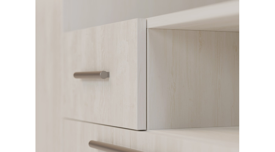 Moderni sieninė spintelė su didelėmis spintomis, lentynomis, televizoriumi ir stalčiais 350 × 227 cm, Anderson sosna – SCANDI - Paveikslėlis 5