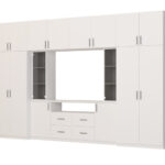 Moderni sieninė spintelė su erdviomis spintomis ir televizoriaus spintele, 380 × 240 cm, Biel – NESTO