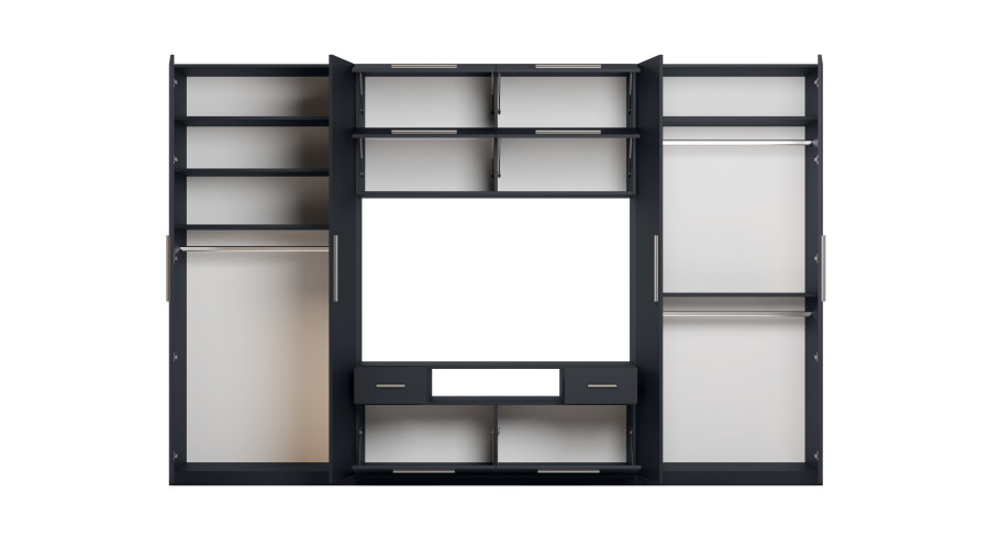 Moderni sieninė spintelė su erdviomis spintomis ir televizoriaus spintele, 380 × 240 cm, Błękit Ciemny – NESTO - Paveikslėlis 4