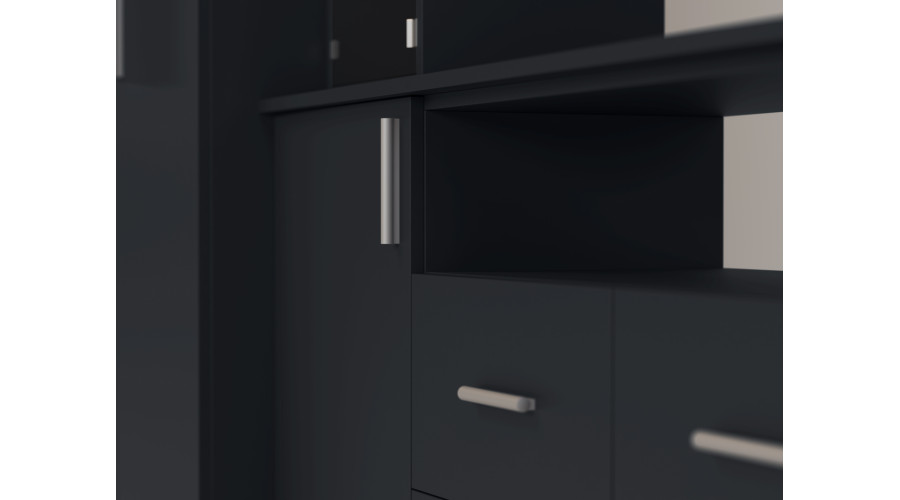 Moderni sieninė spintelė su erdviomis spintomis ir televizoriaus spintele, 380 × 240 cm, Błękit Ciemny – NESTO - Paveikslėlis 5