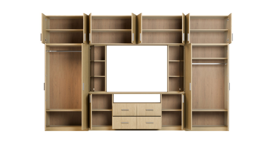 Moderni sieninė spintelė su erdviomis spintomis ir televizoriaus spintele, 380 × 240 cm, Dąb Baltic Dune – NESTO - Paveikslėlis 4