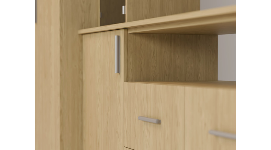 Moderni sieninė spintelė su erdviomis spintomis ir televizoriaus spintele, 380 × 240 cm, Dąb Baltic Dune – NESTO - Paveikslėlis 5