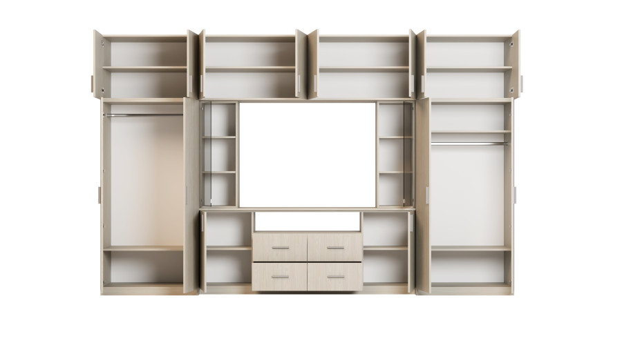 Moderni sieninė spintelė su erdviomis spintomis ir televizoriaus spintele, 380 × 240 cm, Dąb Windmill Pale – NESTO - Paveikslėlis 4