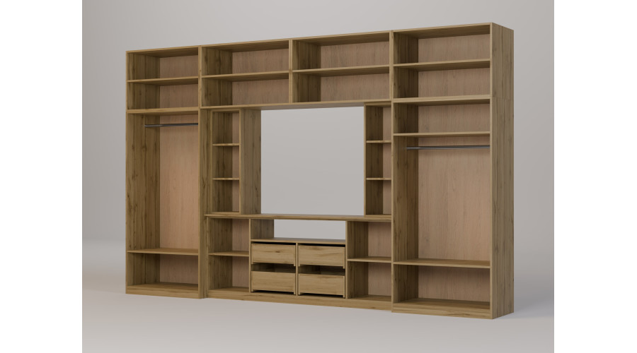 Moderni sieninė spintelė su erdviomis spintomis ir televizoriaus spintele, 380 × 240 cm, Dąb Wotan / Zieleń Butelkowa – NESTO — изображение 4