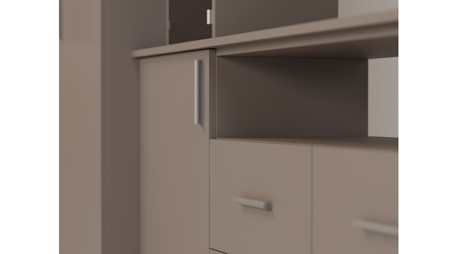 Moderni sieninė spintelė su erdviomis spintomis ir televizoriaus spintele 380 × 240 cm Sepija – NESTO - Paveikslėlis 5