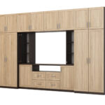 Moderni sieninė spintelė su erdviomis spintomis ir televizoriaus spintele 380 × 240 cm Sonoma Ciemna / Sonoma Jasna – NESTO