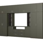 Moderni sieninė spintelė su erdviomis spintomis ir televizoriaus spintele, 380 × 240 cm, Szary Grafit – NESTO