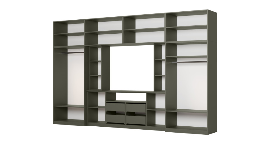 Moderni sieninė spintelė su erdviomis spintomis ir televizoriaus spintele, 380 × 240 cm, Szary Grafit – NESTO — изображение 4