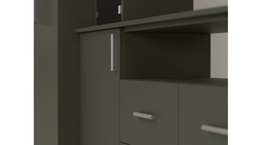 Moderni sieninė spintelė su erdviomis spintomis ir televizoriaus spintele, 380 × 240 cm, Szary Grafit – NESTO — изображение 5