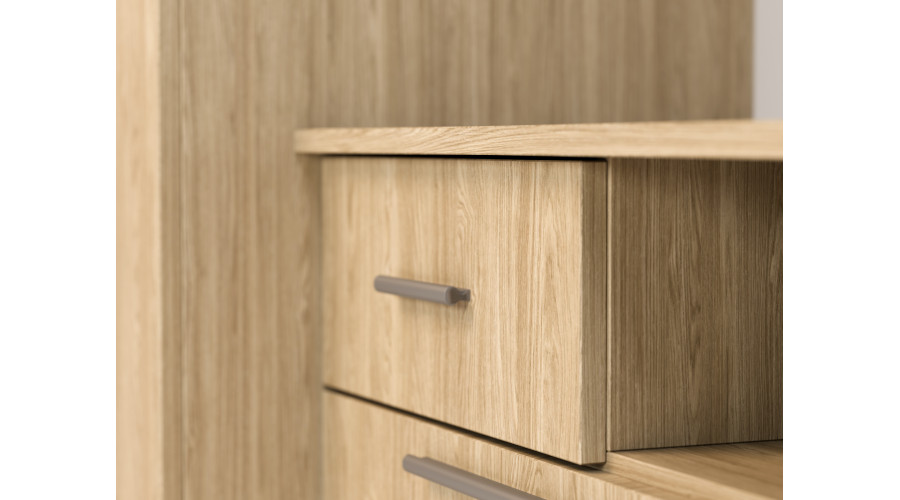 Moderni sieninė spintelė su erdviomis spintomis, televizoriumi, praplatinimais ir spintelėmis 330 × 189 cm, alyvuotas ąžuolas – ZEUS — изображение 4