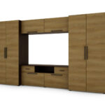 Moderni sieninė spintelė su erdviomis spintomis, televizoriumi, praplatinimais ir spintelėmis 330 × 189 cm Tamsus Sonoma / Karamelės ąžuolas – ZEUS