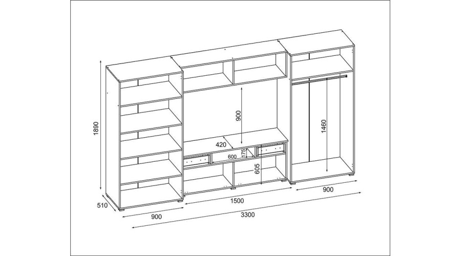Moderni sieninė spintelė su erdviomis spintomis, televizoriumi, praplatinimais ir spintelėmis 330 × 189 cm Tamsus Sonoma / Karamelės ąžuolas – ZEUS - Paveikslėlis 7