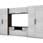 Moderni sieninė spintelė su erdviomis spintomis, televizoriumi, praplatinimais ir spintelėmis 330 × 189 cm, tamsi Sonoma / Anderson pušis – ZEUS