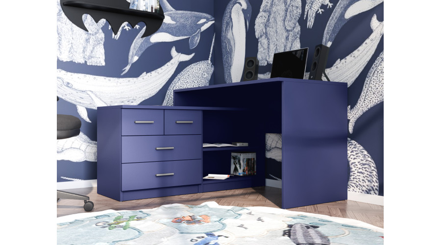 Modernus kampinis rašomasis stalas su stalčiais ir lentynomis 120 × 120 cm Kobalt – NOA - Paveikslėlis 2