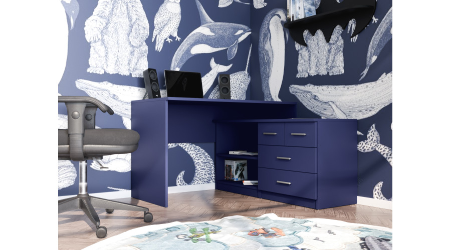 Modernus kampinis rašomasis stalas su stalčiais ir lentynomis 120 × 120 cm Kobalt – NOA - Paveikslėlis 3
