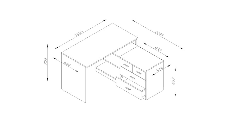Modernus kampinis rašomasis stalas su stalčiais ir lentynomis 120 × 120 cm Kobalt – NOA - Paveikslėlis 5