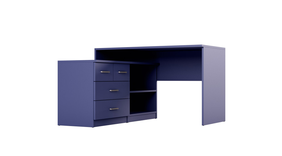 Modernus kampinis rašomasis stalas su stalčiais ir lentynomis 120 × 120 cm Kobalt – NOA
