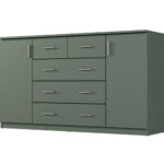 Erdvi komoda su spintelėmis ir mažais bei dideliais stalčiais, 160 cm,Zieleń Butelkowa – LINEA