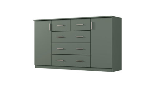 Erdvi komoda su spintelėmis ir mažais bei dideliais stalčiais, 160 cm,Zieleń Butelkowa – LINEA