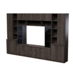 Erdvi sieninė spintelė su atviromis lentynomis, stalčiais ir spintelėmis, 340 × 220 cm, Dąb Carpenter Coffee – MODENA