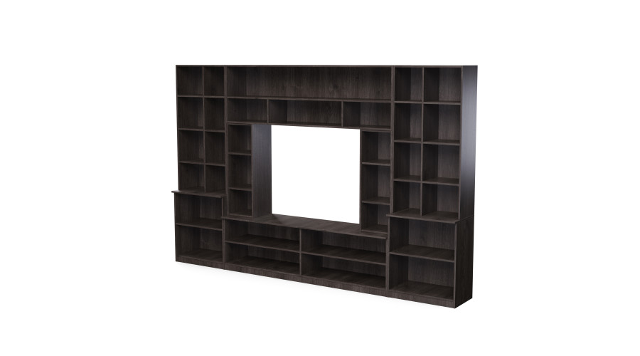 Erdvi sieninė spintelė su atviromis lentynomis, stalčiais ir spintelėmis, 340 × 220 cm, Dąb Carpenter Coffee – MODENA — изображение 3