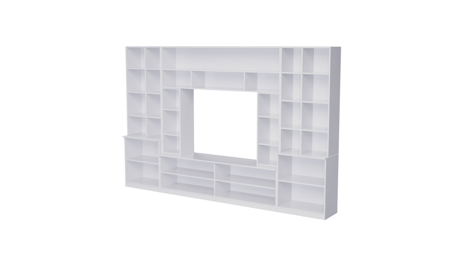 Erdvi sieninė spintelė su atviromis lentynomis, stalčiais ir spintelėmis, 340 × 220 cm, Śnieżna Biel / Czarny Onyx – MODENA — изображение 3