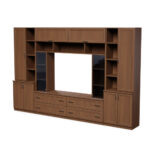 Erdvi sieninė spintelė su atviromis lentynomis, stalčiais ir spintelėmis 340 × 220 cm Wiśnia Porto – MODENA