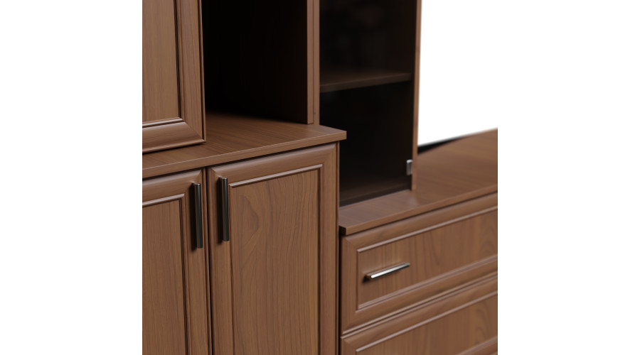 Erdvi sieninė spintelė su atviromis lentynomis, stalčiais ir spintelėmis 340 × 220 cm Wiśnia Porto – MODENA — изображение 4