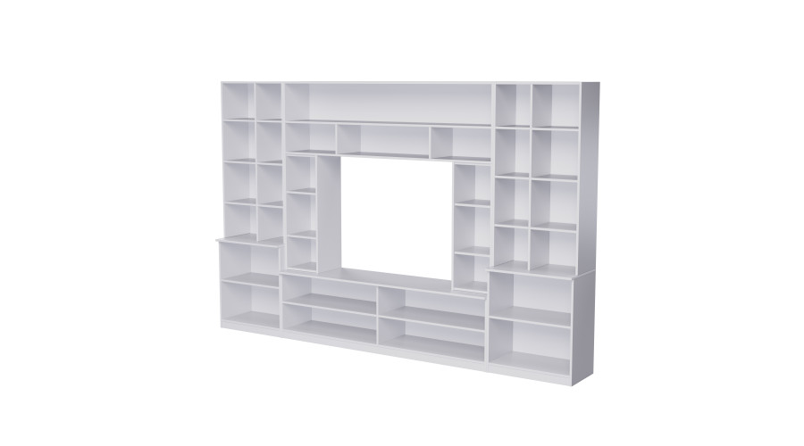 Erdvi sieninė spintelė su atviromis lentynomis, stalčiais ir spintelėmis 340 × 220 cm Biel – MODENA — изображение 3