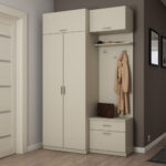 Prieškambaris 140 - prieškambario spinta su sėdyne, stalčiais, uždaromis lentynomis, pakaba