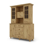 Stiklinė vitrina su spintelėmis ir stalčiais, 150 cm, Dab Artisan – VERA