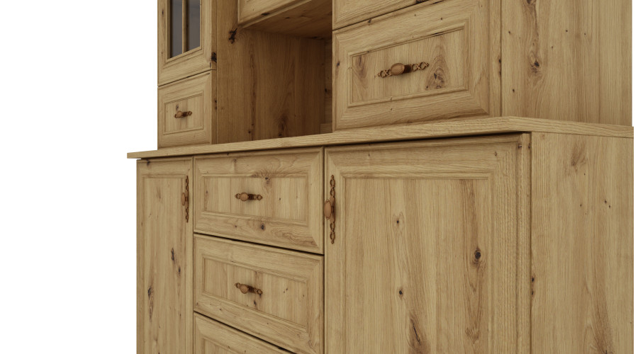 Stiklinė vitrina su spintelėmis ir stalčiais, 150 cm, Dab Artisan – VERA - Paveikslėlis 3