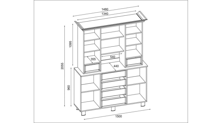 Stiklinė vitrina su spintelėmis ir stalčiais, 150 cm, Dab Artisan – VERA - Paveikslėlis 4