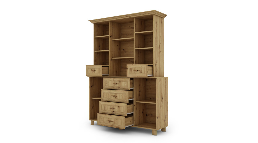 Stiklinė vitrina su spintelėmis ir stalčiais, 150 cm, Dab Artisan – VERA - Paveikslėlis 5