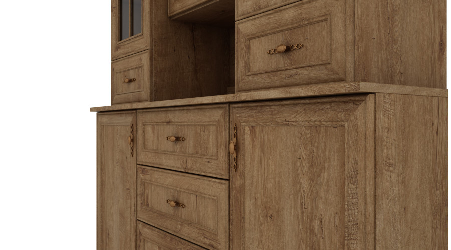 Stiklinė vitrina su spintelėmis ir stalčiais, 150 cm, Dąb Lefkas – VERA — изображение 3