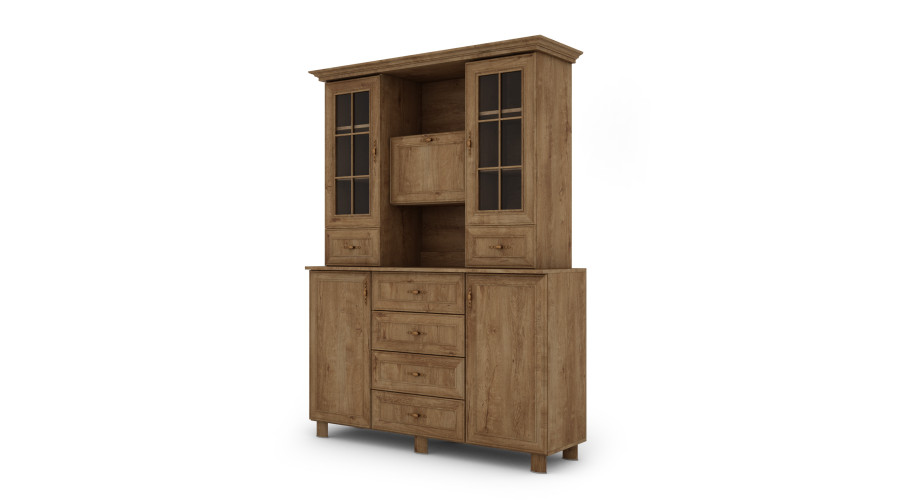Stiklinė vitrina su spintelėmis ir stalčiais, 150 cm, Dąb Lefkas – VERA